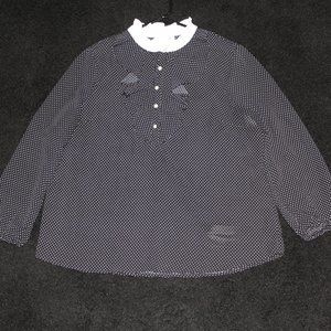 Monteau Black and White Polka Dot Button Business Blouse Sz. L